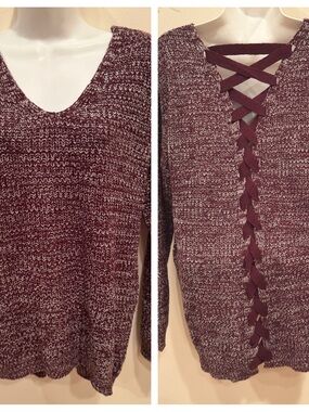 NWT So Sweater/Lace Up Back/Magma Color (Red-Brown)/Medium/V-Neck/Tunic/Long Slv